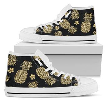 Gold Pineapple Hibiscus Men High Top Shoes - Monsterry UK