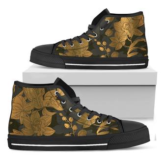 Golden Orchid Pattern Print Black High Top Shoes - Monsterry CA