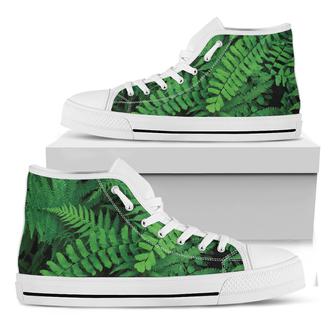 Green Fern Leaf Print White High Top Shoes - Monsterry DE