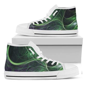 Green Fractal Print White High Top Shoes - Monsterry AU