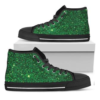 Green Glitter Texture Print Black High Top Shoes - Monsterry AU