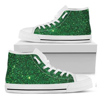 Green Glitter Texture Print White High Top Shoes - Monsterry AU