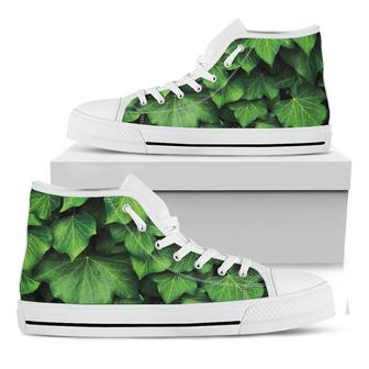 Green Ivy Leaf Print White High Top Shoes - Monsterry CA
