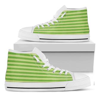 Green Striped Pattern Print White High Top Shoes - Monsterry AU