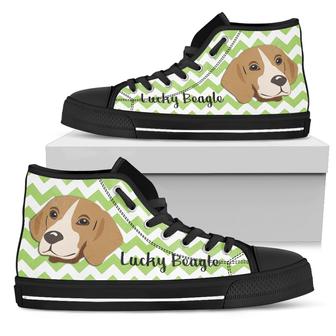 Green Wave Pattern Beagle High Top Shoes - Monsterry