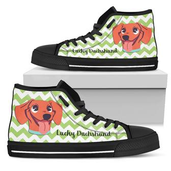 Green Wave Pattern Dachshund High Top Shoes - Monsterry