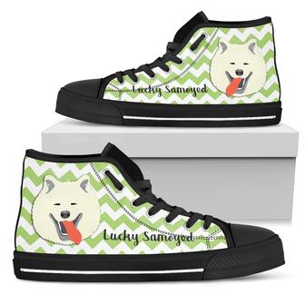 Green Wave Pattern Samoyed High Top Shoes - Monsterry