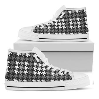 Grey Houndstooth Pattern Print White High Top Shoes - Monsterry CA