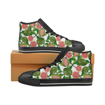 Guava Leaves Pattern Men's High Top Shoes Black - Monsterry