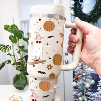 Halloween Boo Ghost Pumkin Witch - 40oz Tumbler Cup With Straw - THEGIFTIO