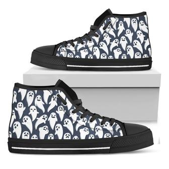Halloween Ghost Pattern Print Black High Top Shoes - Monsterry AU