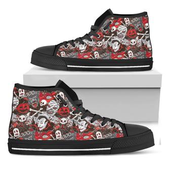 Halloween Monsters Pattern Print Black High Top Shoes - Monsterry