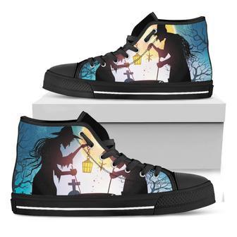 Halloween Witch And Cauldron Print Black High Top Shoes - Monsterry
