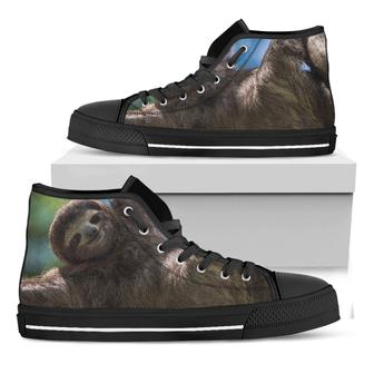 Happy Sloth Print Black High Top Shoes - Monsterry