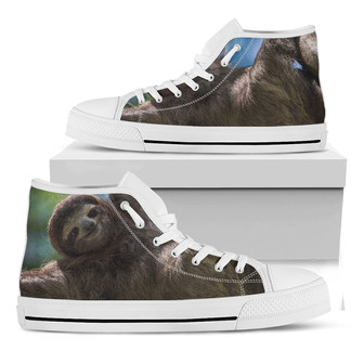 Happy Sloth Print White High Top Shoes - Monsterry