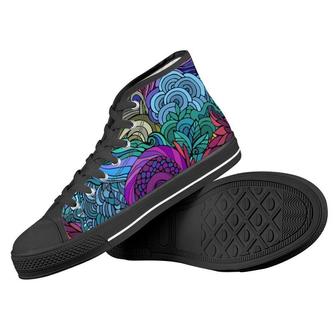 Hippie Doodle Black High Top Sneakers Made Sneakers, Aesthetic Canvas Shoes, Shoes, Streetwear, - Monsterry AU