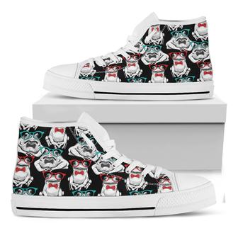 Hipster Frog Pattern Print White High Top Shoes - Monsterry AU