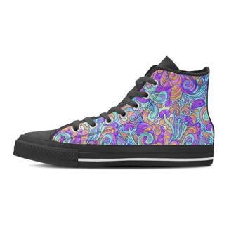 Holographic Floral Psychedelic Men's High Top Shoes - Monsterry AU