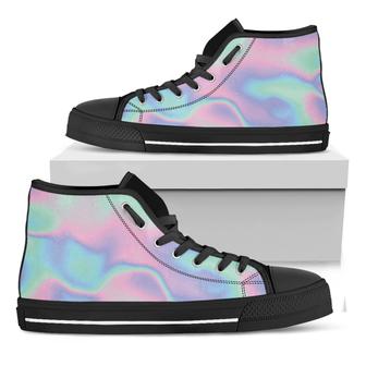 Holographic Waves Print Black High Top Shoes - Monsterry CA