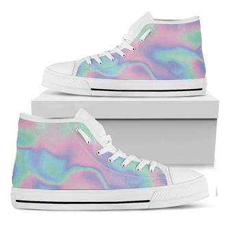 Holographic Waves Print White High Top Shoes - Monsterry