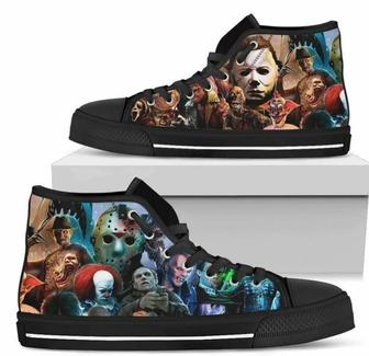Horror Characters Sneakers High Top Shoes Fan Horror Movies High Top Shoes - Monsterry AU