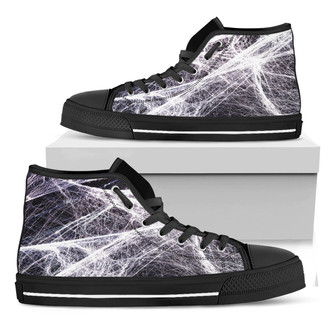 Horror Cobweb Print Black High Top Shoes - Monsterry