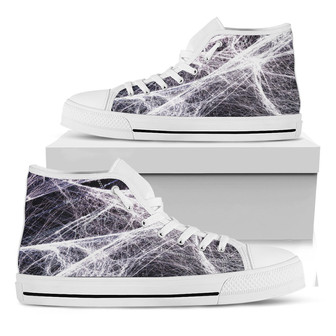 Horror Cobweb Print White High Top Shoes - Monsterry