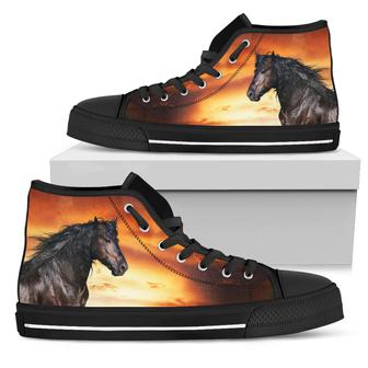 Horse Black Women'S High Top Shoes - Monsterry