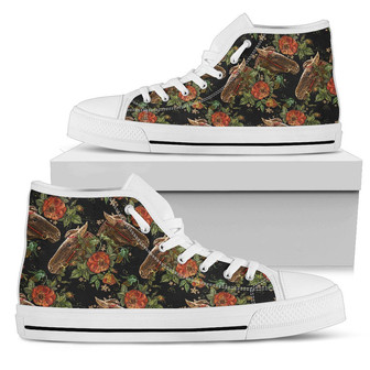 Horse Embroidery With Flower Design Women High Top Shoes - Monsterry