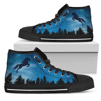 Horse Shadow In Midnight Forest High Top Shoes - Monsterry