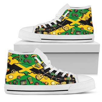 Jamaica Flag Symbols High Top Shoes Sneakers - Monsterry CA
