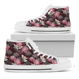 Japanese Cranes And Chrysanthemums Print White High Top Shoes - Monsterry CA