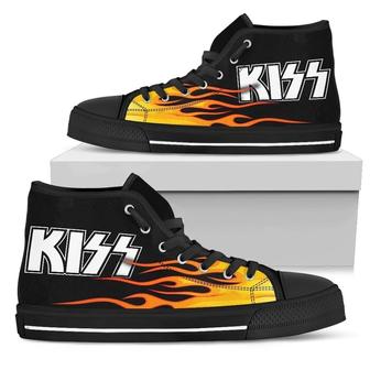 Kiss High Top Shoes Flame Sneakers Music Band Fan High Top Shoes - Monsterry