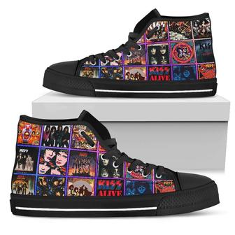 Kiss Sneakers Album High Top Shoes Rock Band Fan High Top Shoes - Monsterry
