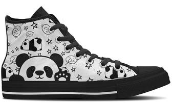 Lazy Panda Doodle High Tops Canvas Shoes - Monsterry