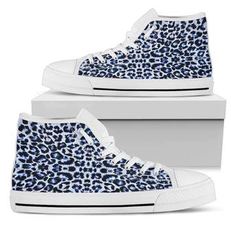 Leopard Blue Skin Print Women High Top Shoes - Monsterry