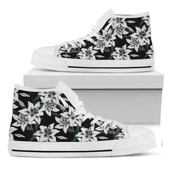 Lily Floral Pattern Print White High Top Shoes - Monsterry