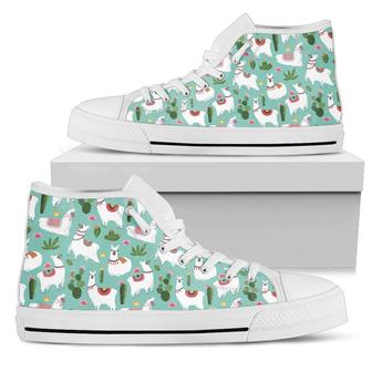 Llama With Cactus Themed Print Women High Top Shoes - Monsterry UK