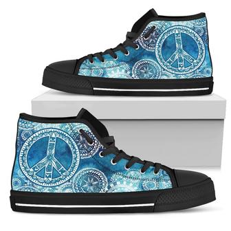 Mandala Peace Sign High Top Shoes - Monsterry
