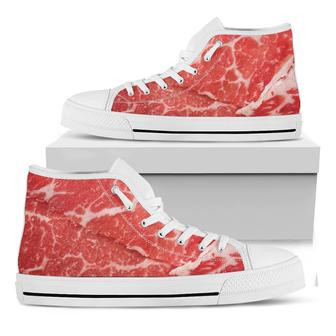 Meat Print White High Top Shoes - Monsterry