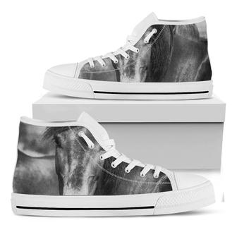 Monochrome Horse Print White High Top Shoes - Monsterry UK