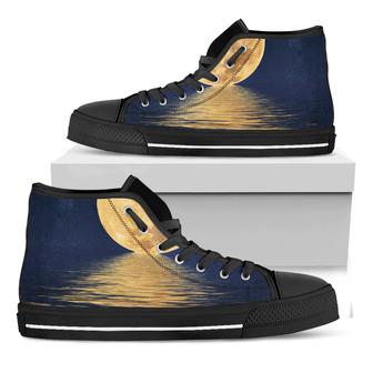 Moonlight On The Sea Print Black High Top Shoes - Monsterry