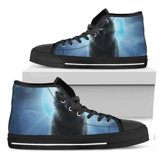 Moonlight Wolf Print Black High Top Shoes - Monsterry CA