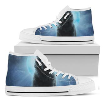Moonlight Wolf Print White High Top Shoes - Monsterry UK