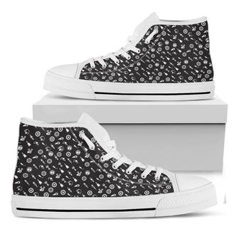 Motorcycle Parts Pattern Print White High Top Shoes - Monsterry DE