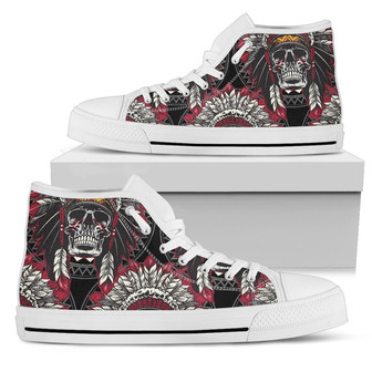 Native Indian Skull Women High Top Shoes - Monsterry