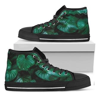 Natural Tropical Leaf Print Black High Top Shoes - Monsterry CA