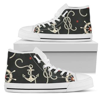 Nautical Anchor Pattern Men High Top Shoes - Monsterry UK