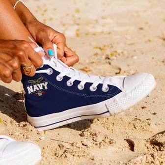 Navy Wings Canvas High Top Shoes - Monsterry