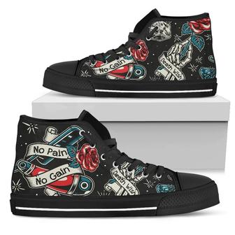 No Pain No Gain Skull Rose High Top Shoes - Monsterry AU